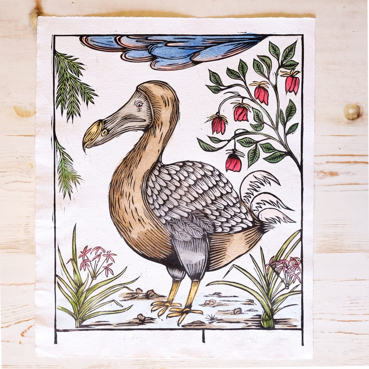 The Dodo: Hand-Painted Block Print