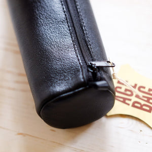 Round Leather Pencil Case Pen Case Clairefontaine Black 