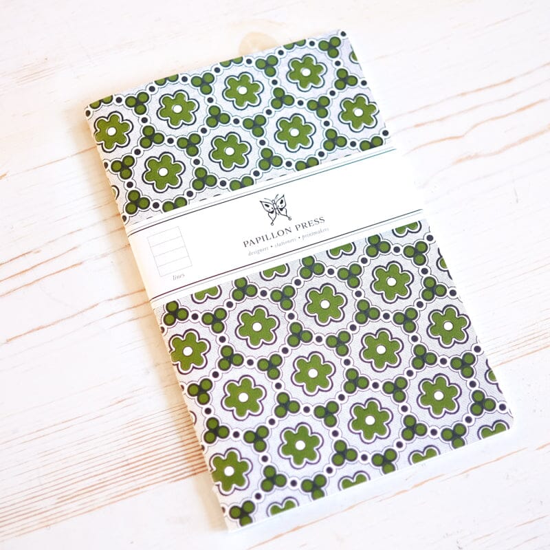 Limited Edition Letterpress Notebook: Daisy Block Printed Notebook Papillon Press Green - Lined 