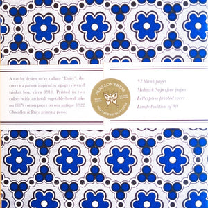 Limited Edition Letterpress Notebook: Daisy Block Printed Notebook Papillon Press Blue - Blank 