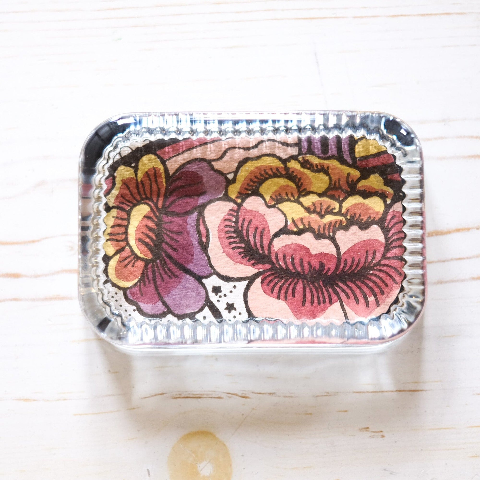 Glass Paperweight - Heirloom Rectangle paperweight Papillon Press Sunset Oiseau Roses 