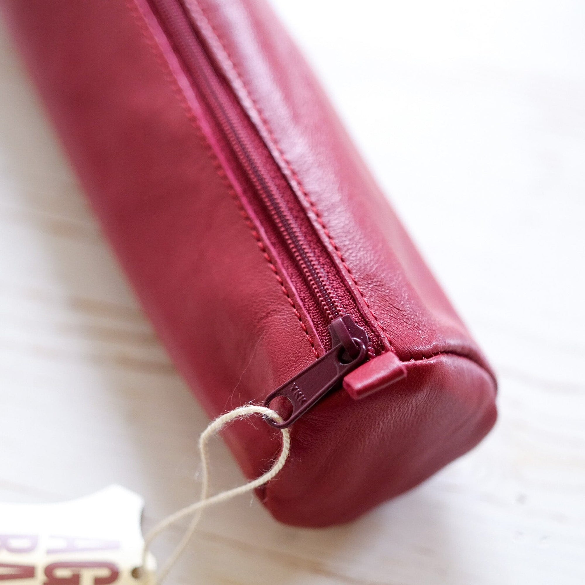 Round Leather Pencil Case Pen Case Clairefontaine Red 