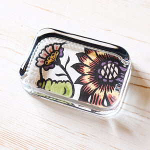 Glass Paperweight - Heirloom Rectangle paperweight Papillon Press Sunset Ribbon Flowers 