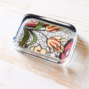 Glass Paperweight - Heirloom Rectangle paperweight Papillon Press Oiseau Tulips 