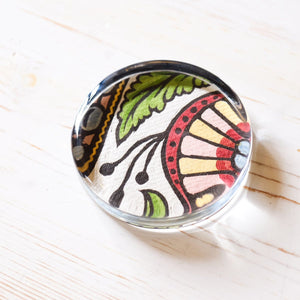 Glass Paperweight - Large Disk paperweight Papillon Press Ribbons Flower 