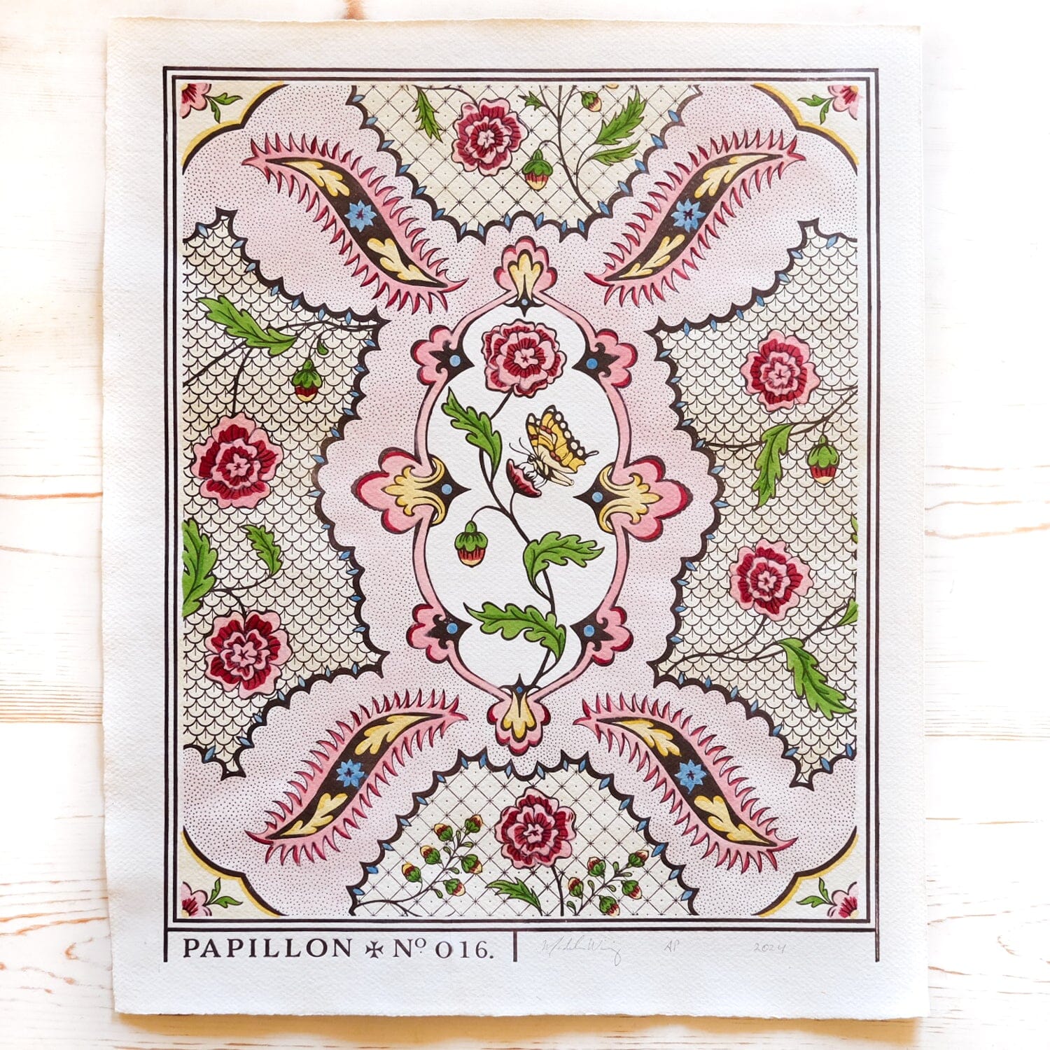 Jardin du Papillon Hand-Painted Print - Pink Art Print Papillon Press 