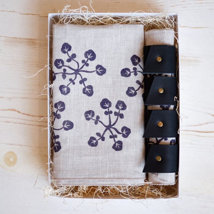 Linen Napkin + Leather Napkin Ring Gift Set Gift Set Papillon Press 