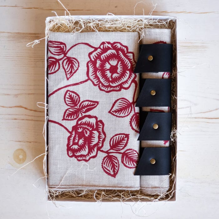 Linen Napkin + Leather Napkin Ring Gift Set Gift Set Papillon Press 